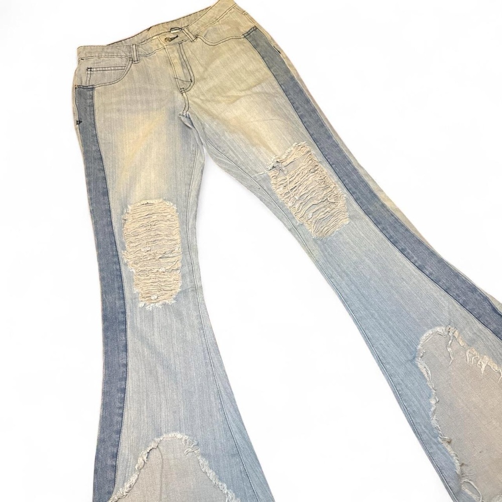 NWT Somedays Lovin Skyfall Distressed 70s Mid-Rise Denim Flare Jeans — SMALL - Picture 3 of 8